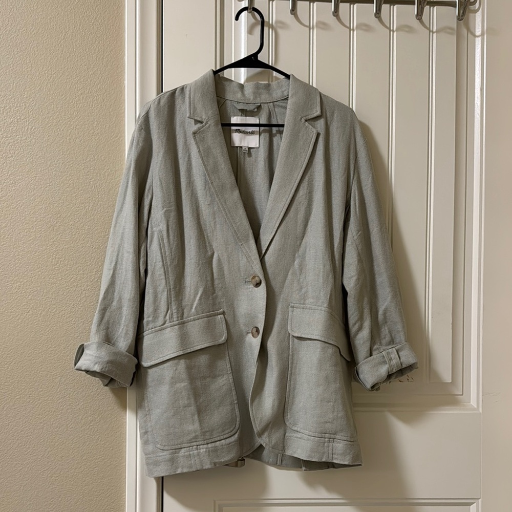 Madewell Linen Mint Gray Blazer
